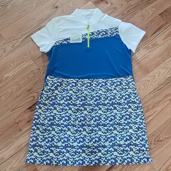 NWT IZOD Golf Skort. Size 14. Pockets Blues/White/Lime Side Zip. UPF-15 - Picture 10 of 10
